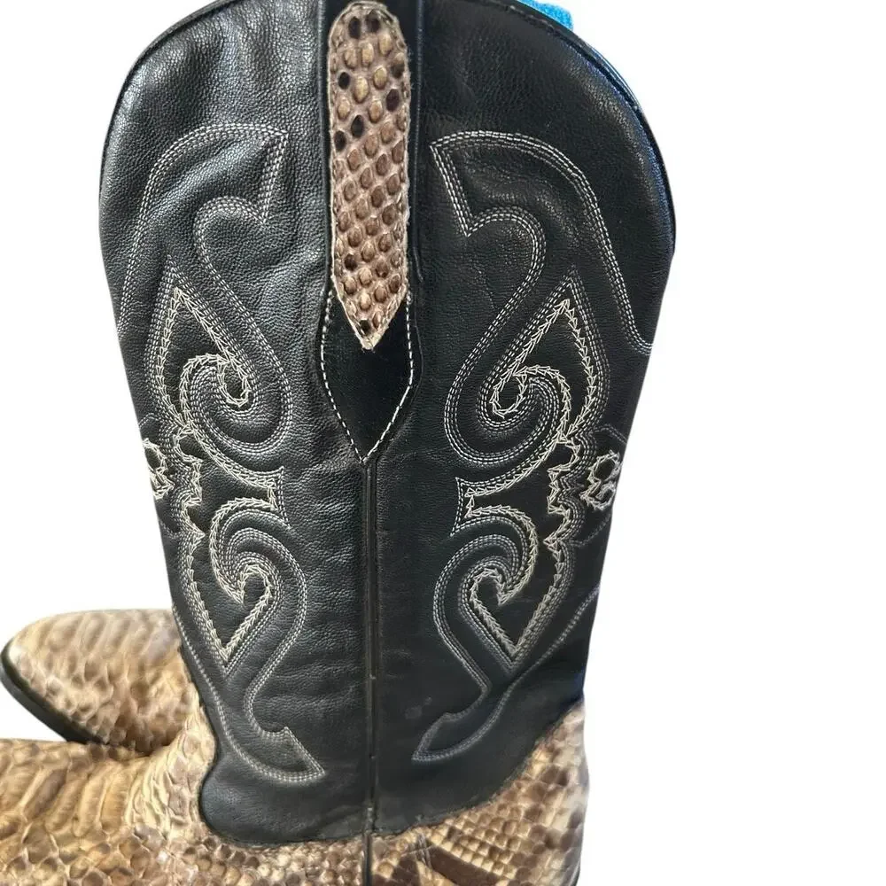 Corral Exotic Python & Leather Western Cowboy Boots Brown & Black Men's 9.5 D